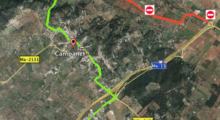 Attention! Pour les rénovations du 12/11/18 au 15/12/18 sur la route menant à l’hôtel depuis la sortie 37, nous vous recommandons la sortie 35 de l’autoroute Palma Alcudia, en traversant le village de Campanet. - mapa monnaber obras 2 - Hotel Rural Monnaber Nou Mallorca